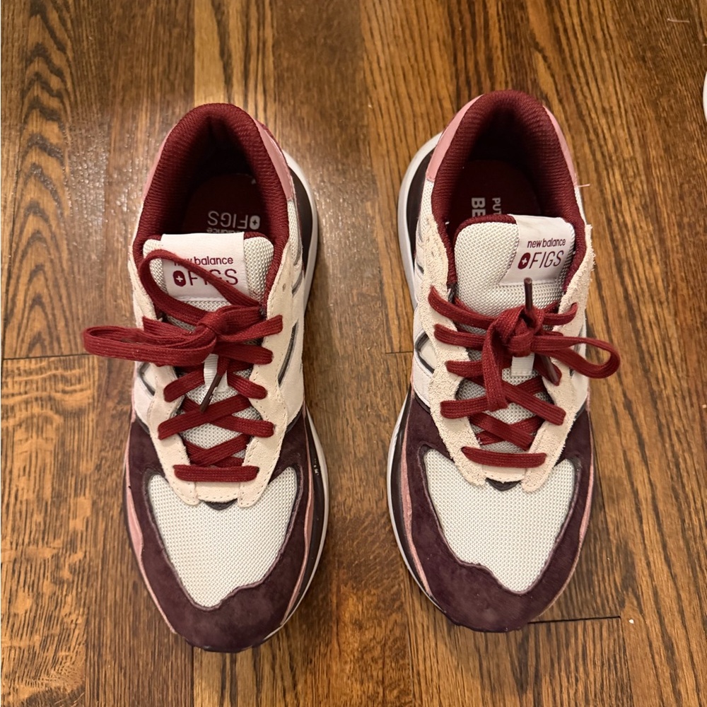 New Balance Maroon and Cream Sneakers x Figs